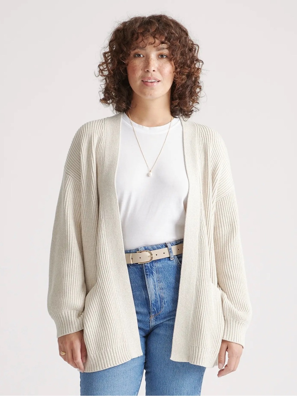 Quince 100% Organic Cotton Oversized Cardigan Sweater with pockets